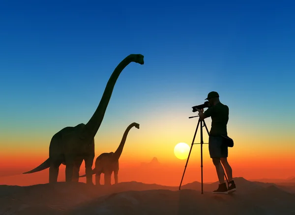 Fotógrafo e dinossauro — Fotografia de Stock