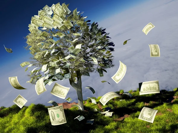 Peníze strom 3d vykreslení — Stock fotografie