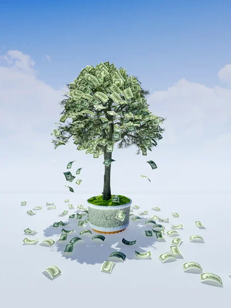 Peníze strom 3d vykreslování — Stock fotografie