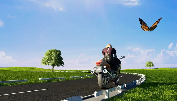 Motorcyklist på vägen — Stockfoto