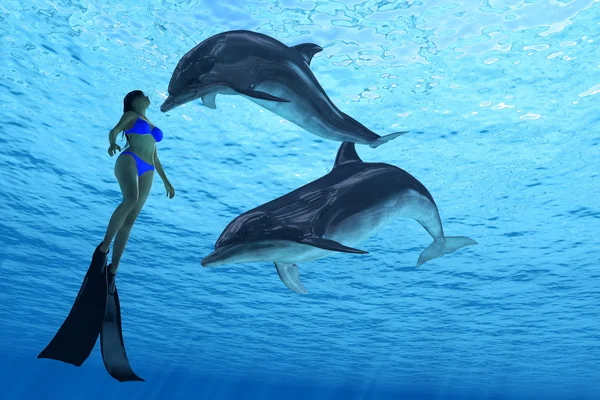 Трехмерный рендер дельфинов — стоковое фото