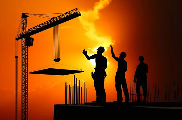 Silhouette Dei Lavoratori Uno Sfondo Del Cielo Rendering — Foto Stock