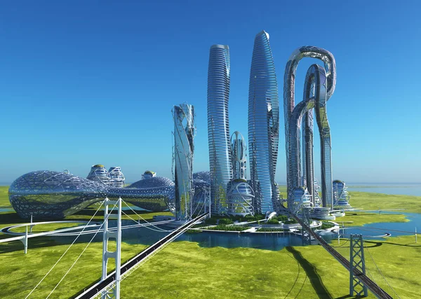 Una Ciudad Fantástica Rendición Future — Foto de Stock