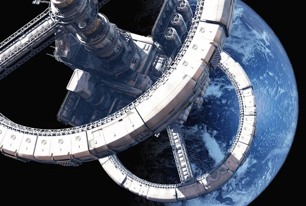 Διαστημικός Σταθμός Στο Διάστημα Elemen Αυτής Της Εικόνας Που Παρέχεται — Φωτογραφία Αρχείου