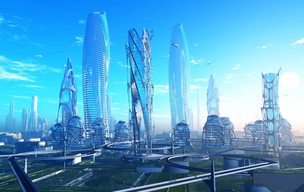 Una Città Fantastica Dal Futuro Render — Foto Stock