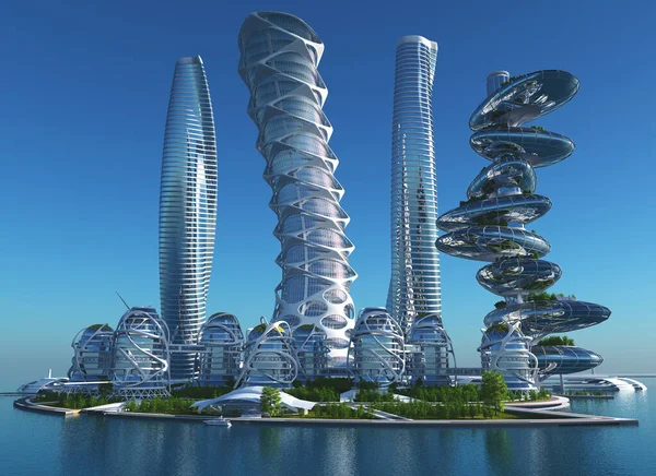 美しい未来都市3Dレンダリング — ストック写真