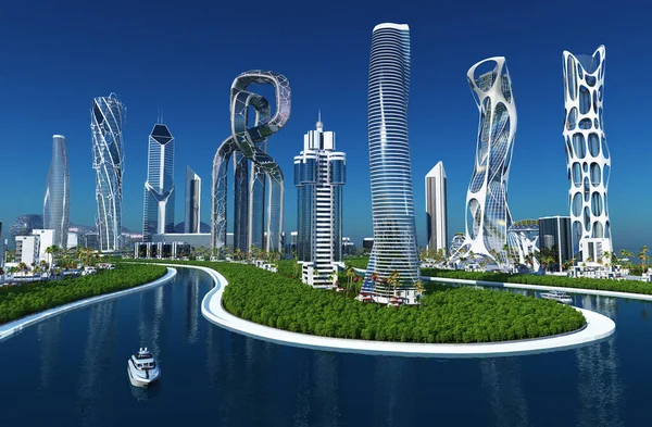 Bella Città Futuristica Rendering — Foto Stock