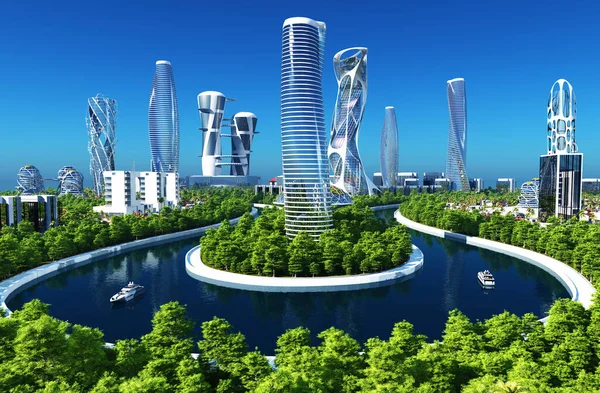 Beautiful Futuristic City Render — Stock Photo, Image