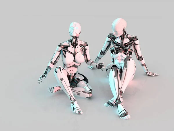 Cyborgs Una Superficie Espejo Render — Foto de Stock