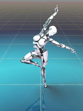 Robotun mavi arka plandaki şekli., 3D görüntüleme