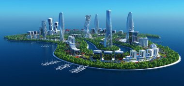 Denizdeki Gelecek Şehir 3D görüntüleme