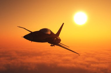 Gökyüzünün arka planındaki jet uçağı, 3D görüntüleme