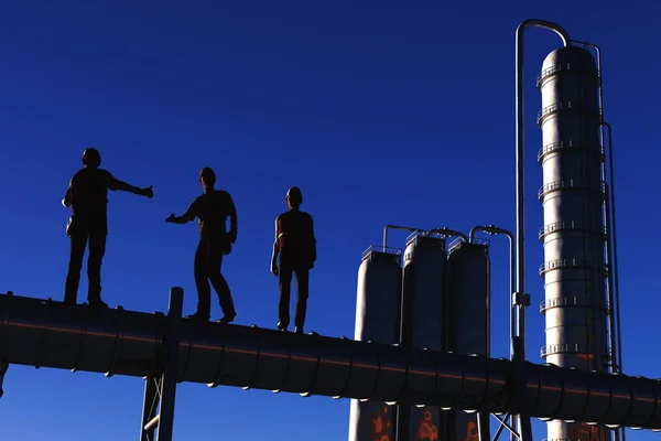 Silhouet Van Werknemer Fabriek Renderen — Stockfoto