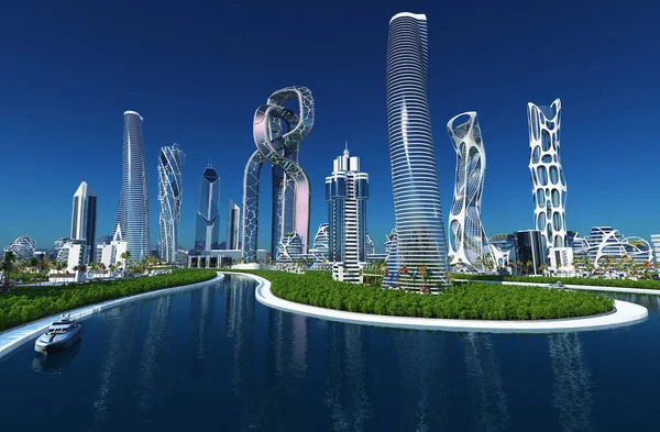 Future City Sulla Costa Rendering — Foto Stock