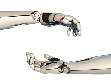 Beyaz arkaplandaki robot kol, 3 boyutlu görüntüleme