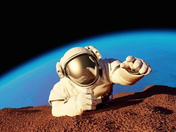 Astronauta Arrastrándose Por Planeta Render — Foto de Stock
