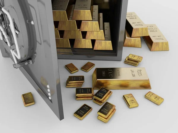 Gold bars in the safe. , 3d render