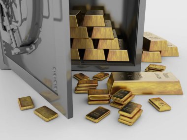 Kasada altın külçeleri var. , 3d canlandırma