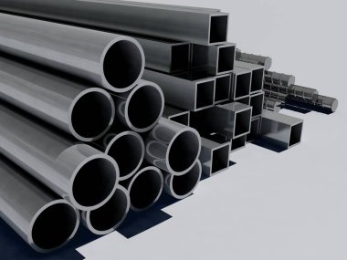 Beyaz arkaplandaki metaller., 3 boyutlu görüntüleme