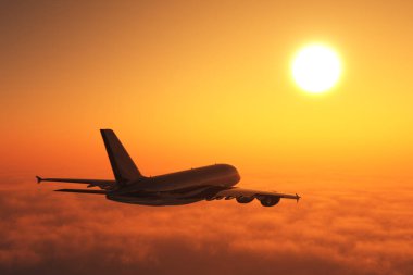 Gökyüzünde bir yolcu uçağı, 3D görüntüleme