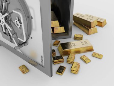 Kasada altın külçeleri var. , 3d canlandırma