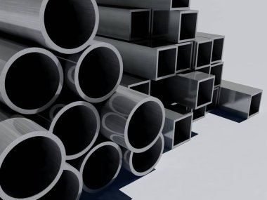 Beyaz arka planda metal borular. 3D oluşturma