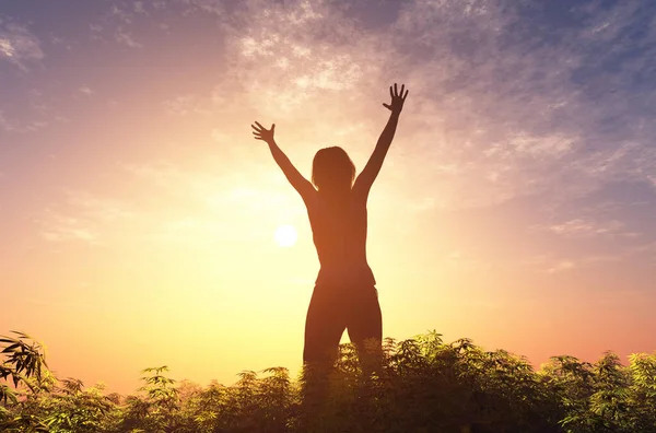 Girl Joyful Field Render — Stock Photo, Image