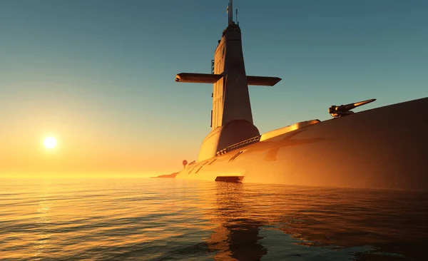海の軍艦 3Dレンダリング — ストック写真