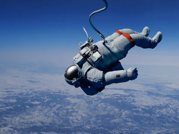 Astronot Ruang Atas Awan Dari Earth Render — Stok Foto