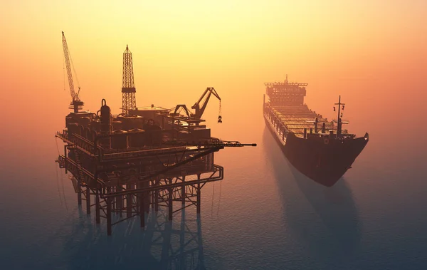 Oil Production Sea Render — Stock Photo, Image