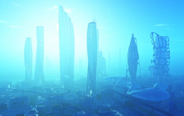 Uma Cidade Fantástica Renderização Future — Fotografia de Stock