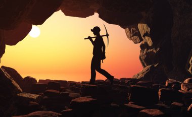 Madendeki işçilerin siluetleri...