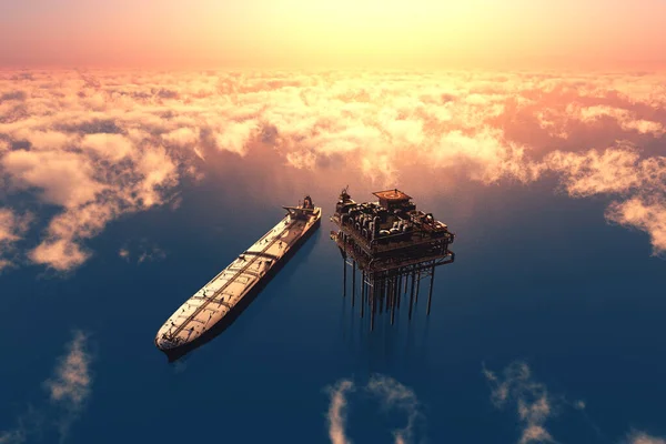 Видобуток Нафти Море Зверху Візуалізація — стокове фото