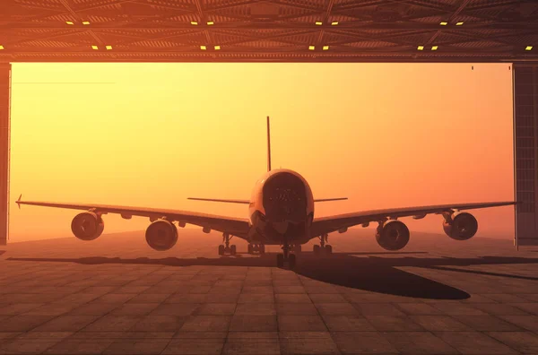 Passagiersvliegtuig Hangar Renderen — Stockfoto