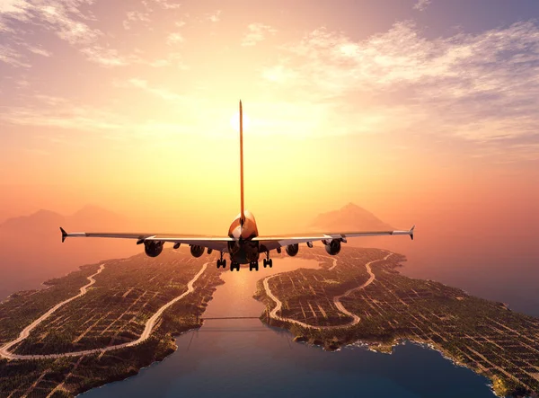 Passenger Airplane Landscape Render — Stock Photo, Image