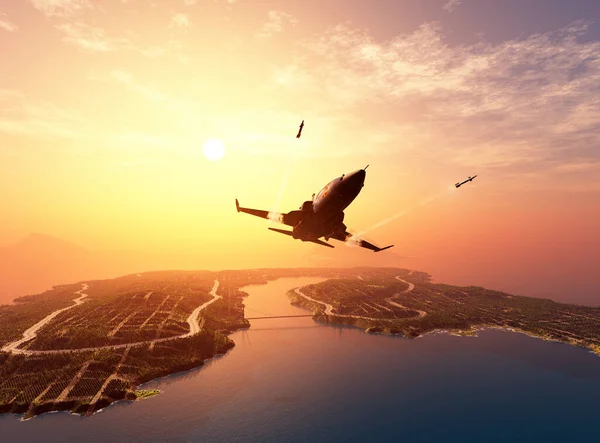 Avión Reacción Sobre Fondo Del Cielo Render — Foto de Stock