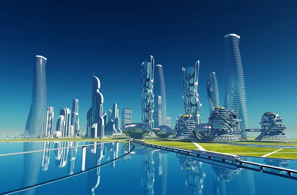 Vacker Futuristisk Stad Render — Stockfoto