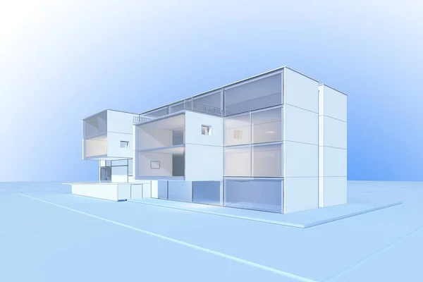 Den Grafiska Bilden Husbyggnad Blå Bakgrund Render — Stockfoto