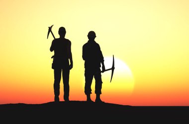 Doğadaki işçilerin siluetleri 3D görüntüleme