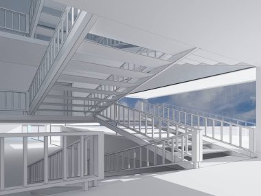 Beyaz arkaplandaki bina inşaatının grafik görüntüsü, 3d oluşturma