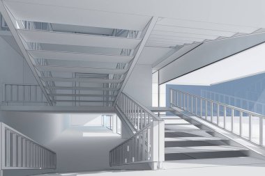 Beyaz arkaplandaki bina inşaatının grafik görüntüsü, 3d oluşturma