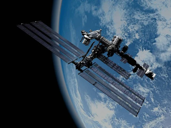 Космическая Станция Космосе Elemen Image Furnished Nasa Render — стоковое фото