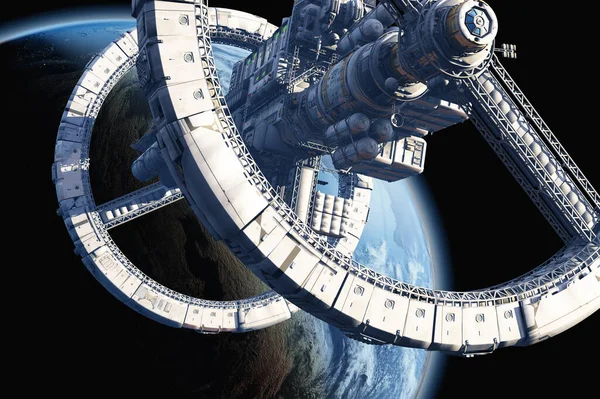 Space Station Outer Space Elemen Image Furnished Nasa Render — Stock Photo, Image