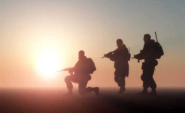 Silhouette Eines Soldaten Bei Sonnenuntergang Darstellung — Stockfoto