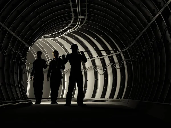 Silhouette Dei Lavoratori Nella Miniera Rendering — Foto Stock