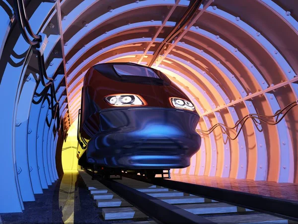 Tüneldeki Bir Trenin Grafik Görüntüsü Render — Stok fotoğraf