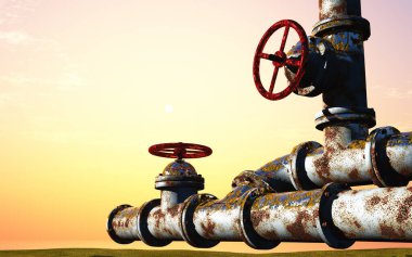 Sarı arka plandaki eski boru, 3 boyutlu görüntüleme..