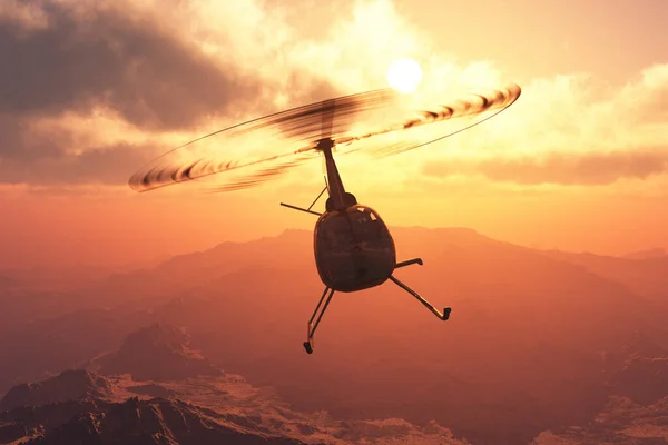 Helicóptero Civil Sobre Montanhas Render — Fotografia de Stock