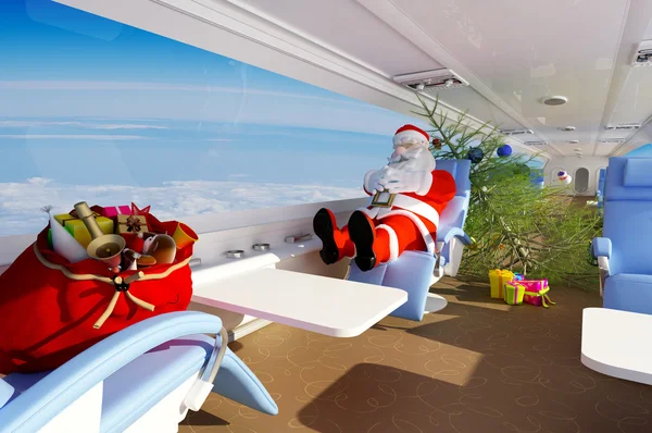 Santa in the plane. — Stock Photo, Image