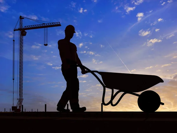 El trabajador con una carretilla — Foto de Stock